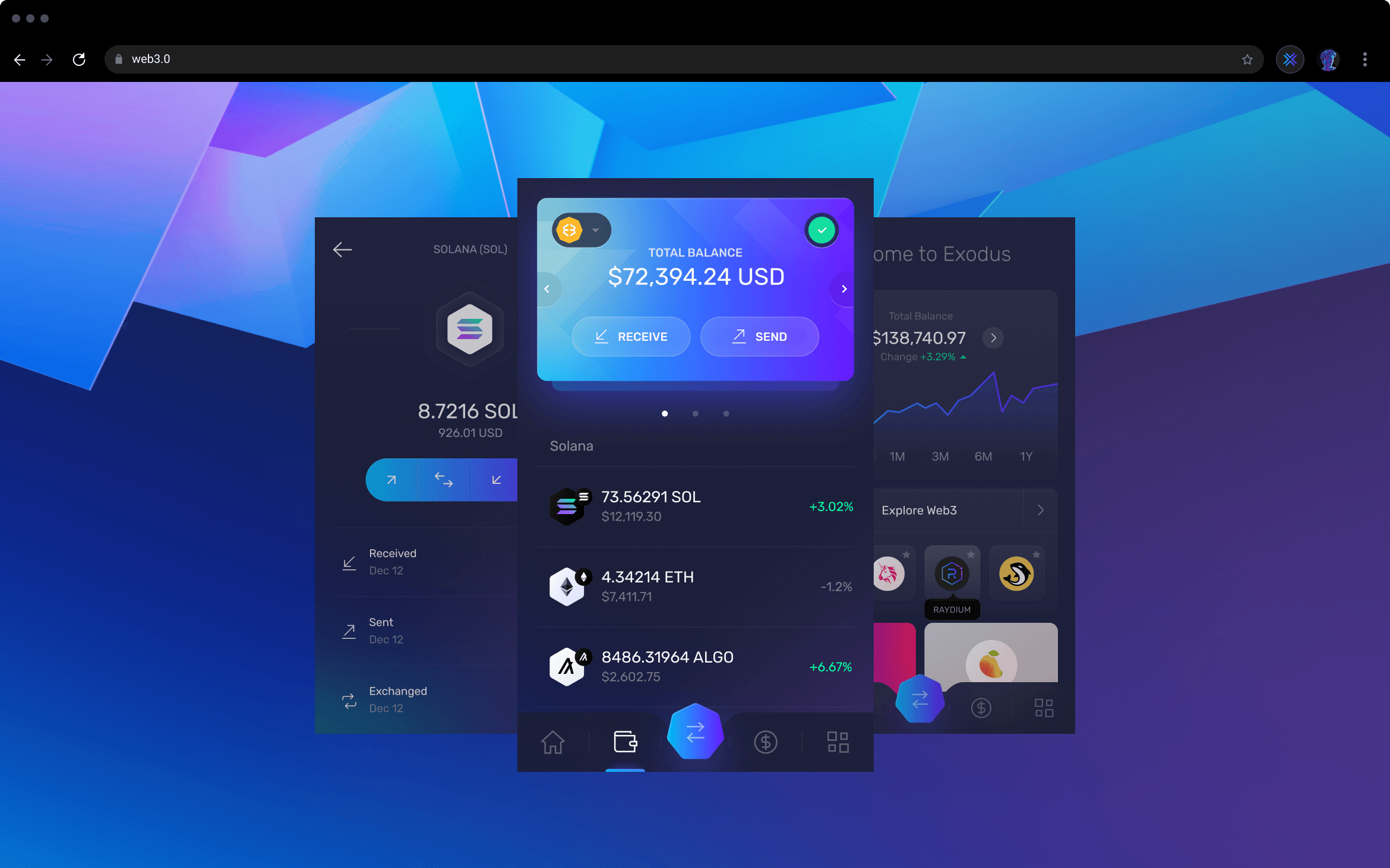 Manage crypto assets in Exodus securely from the Exodus browser extension